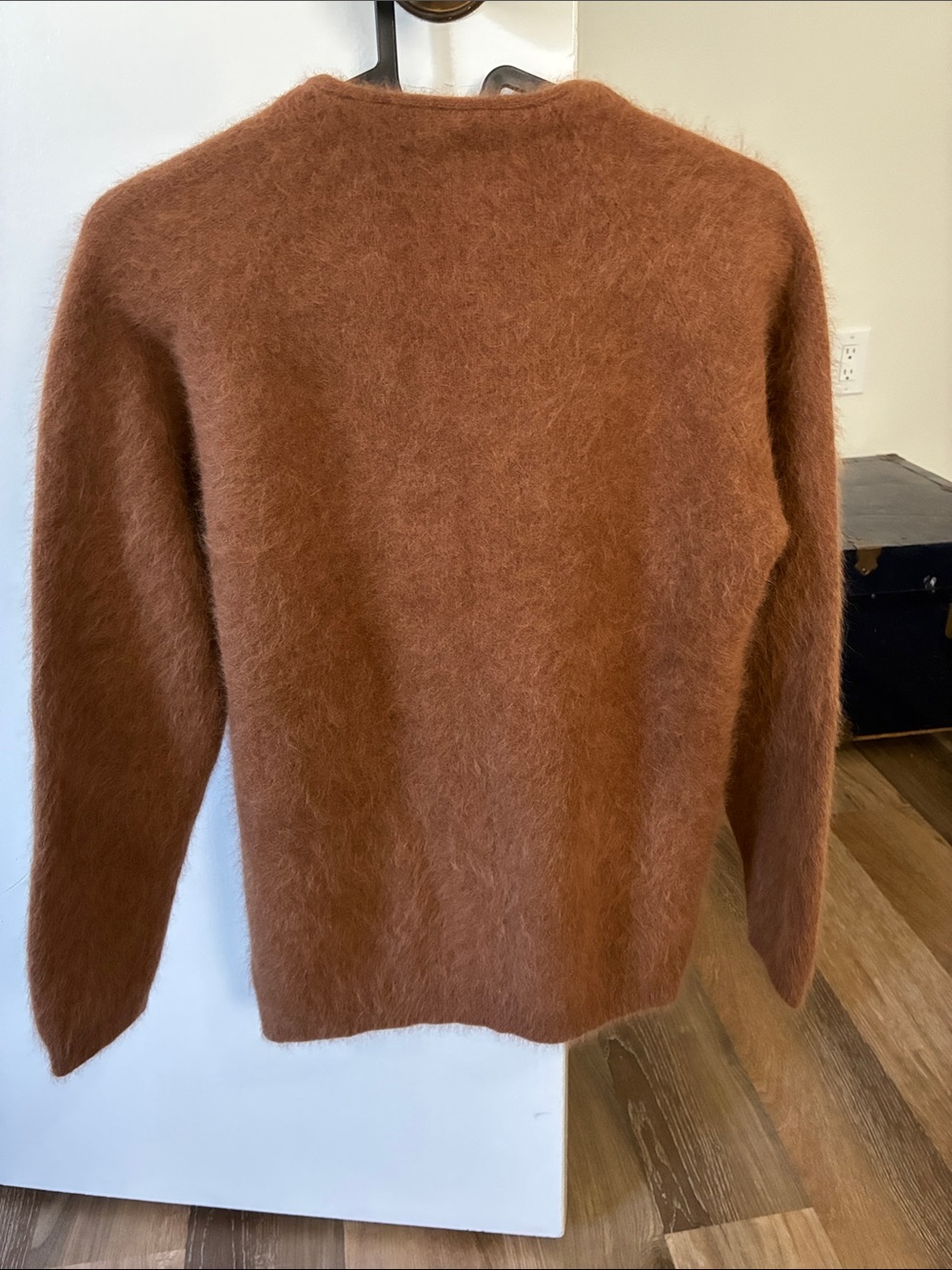 Angora and Lambs wool Rust Brown V-Neck Cardigan Sweater - Picture 3 of 4